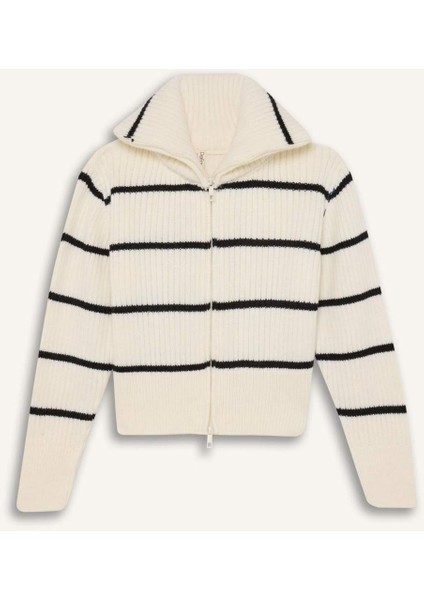 Kız Çocuk Çizgili Fermuarlı Triko Hırka D1387A824WN