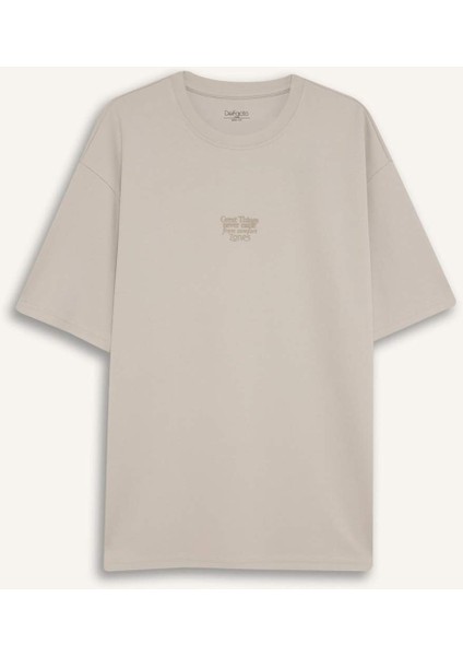 Boxy Fit Bisiklet Yaka Ütü Gerektirmeyen Nefes Alabilen Baskılı Kısa Kollu Ağır Kumaş Tişört