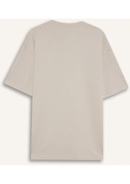 Boxy Fit Bisiklet Yaka Ütü Gerektirmeyen Nefes Alabilen Baskılı Kısa Kollu Ağır Kumaş Tişört