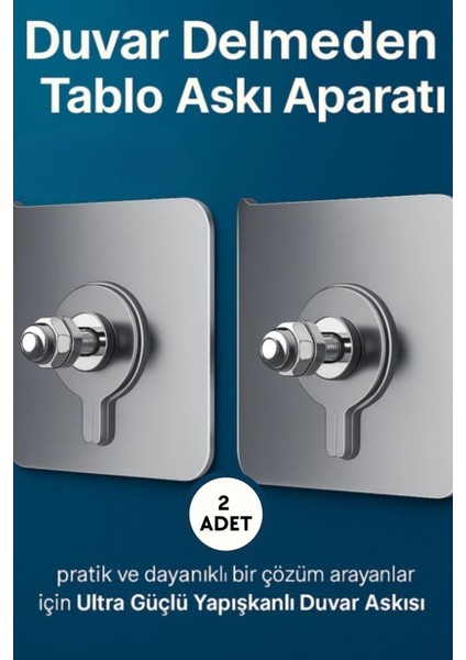 2'li Şeffaf Güçlü Iz Bırakmaz Tablo Stickerı, Çivili Askılık Yapışkanlı Tablo Tutacağı