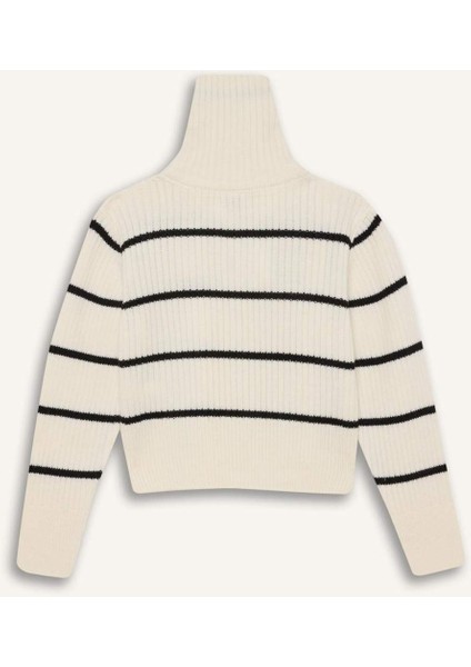 Kız Çocuk Çizgili Fermuarlı Triko Hırka D1387A824WN