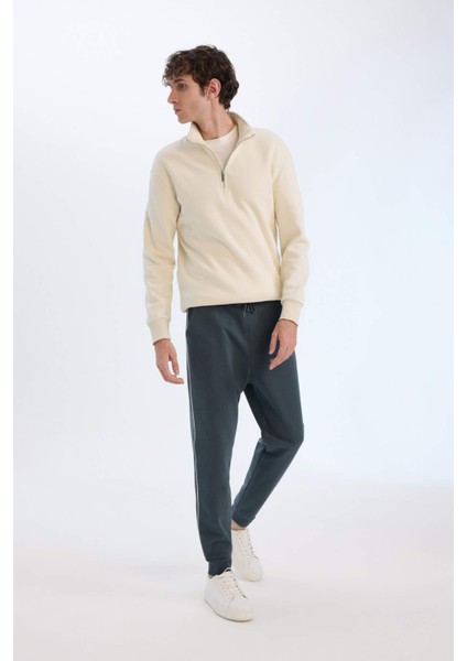 Regular Fit Beli Bağcıklı Lastikli Paça Cepli Basic Düz Kalın Jogger Eşofman Altı