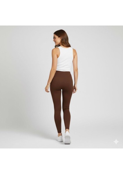 Kadın Yanı Dikişsiz Yüksek Bel Kahverengi Basic Tayt fiyatları