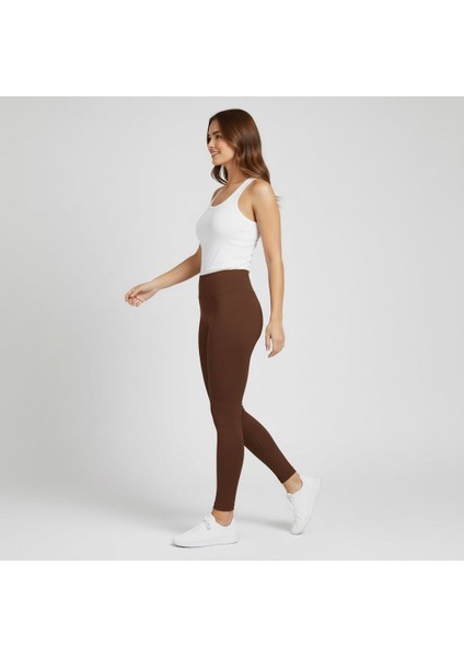 Kadın Yanı Dikişsiz Yüksek Bel Kahverengi Basic Tayt fırsatları