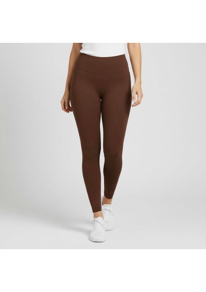 Kadın Yanı Dikişsiz Yüksek Bel Kahverengi Basic Tayt indirimleri