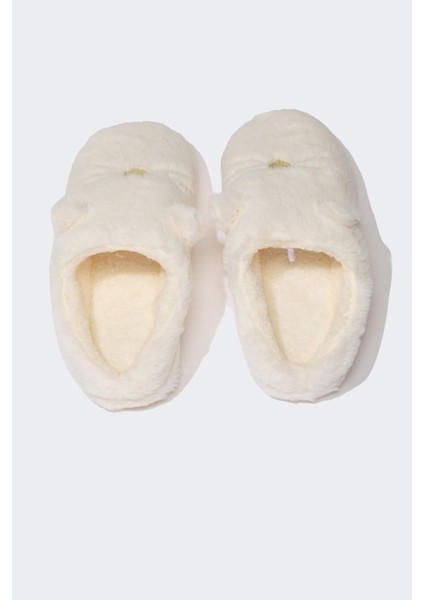 Kadın Kedi Temalı Düz Taban Pelüş Ev Terliği