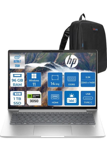 Probook 4 G1I Intel® Core Ultra 7 255H Aı 96GB Ddr5 1tb SSD 4GB/RTX3050 14" 2.2k (2240 x 1400) IPS 400 Nits 100% Srgb WIN11HOME Taşınabilir Bilgisayar C9GS7ETH28+ZETTAÇANTA