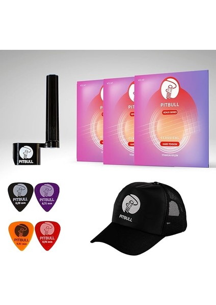 Venüs Seri Hard Tansiyon Klasik Gitar Teli 3'lü Set + Şapka,tel Sihirbazı,pena Hediyeli Vcg Ht 3p Ssc
