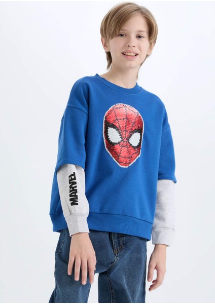 Erkek Çocuk Marvel Spiderman Oversize Geniş Kalıp Bisiklet Yaka Sweatshirt D6813A824WN