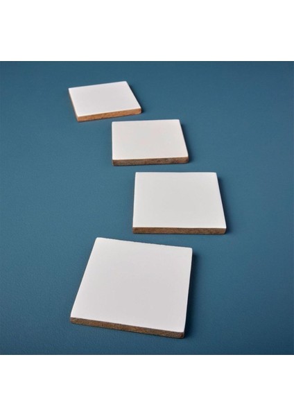 Be 4'lü Set Mango Ahşap & Beyaz Kare Bardak Altlığı 10 x 10 cm
