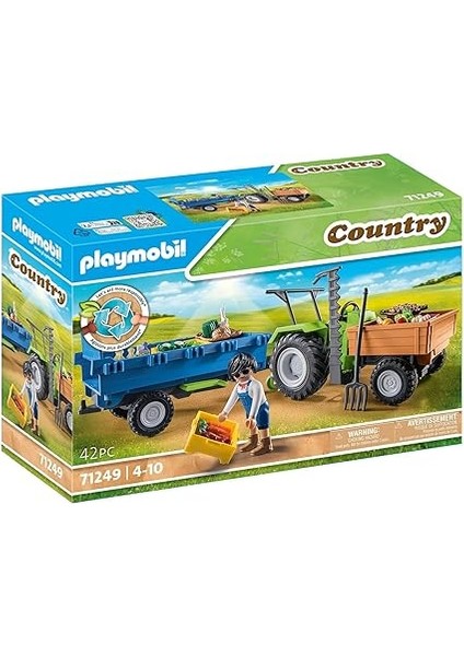 Country 71249 Römorklu Traktör, Taşıma Kutuları Dahil, Organik Çiftlik Için Yeşil Traktör, 4 Yaşından Büyük Çocuklar Için Sürdürülebilir Oyuncak fiyatları