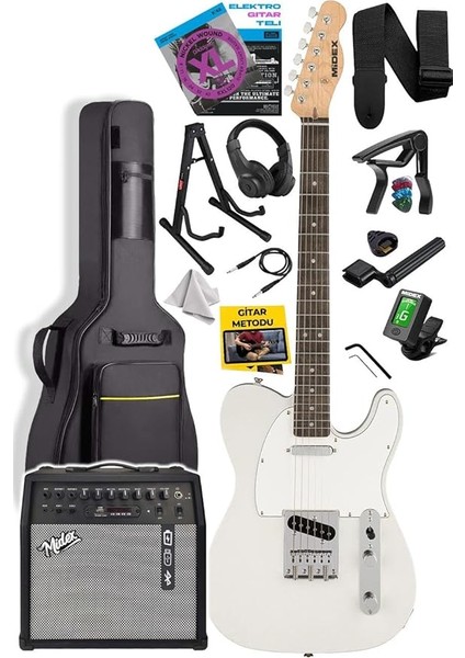 TLX-50WH-50AMP Tele Kasa Gül Klavye 2 Single-Coil 50W Amfili Elektro Gitar