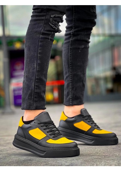 Drnds Kb-X8 Kuback Siyah Sarı Cilt Yüksek Taban Günlük Spor Ayakkabı (Numara: 44) modelleri