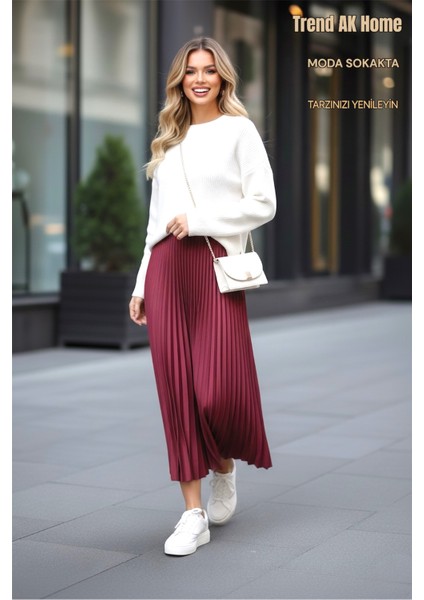 Beli Lastikli Piliseli Etek - Renk Bordo ( Standart Beden )