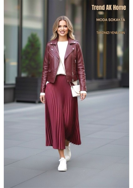 Beli Lastikli Piliseli Etek - Renk Bordo ( Standart Beden ) fiyatları