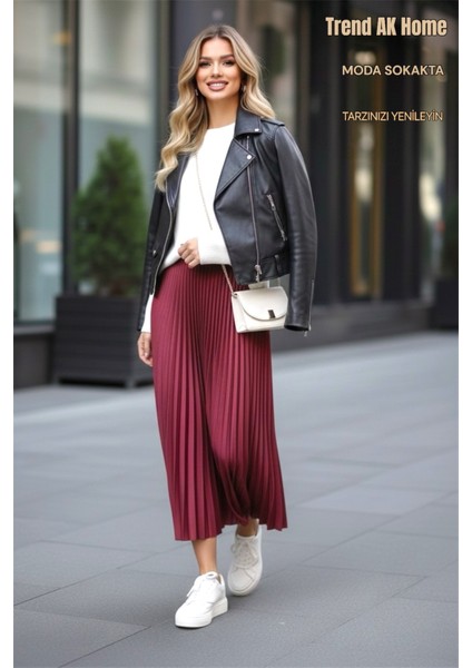 Beli Lastikli Piliseli Etek - Renk Bordo ( Standart Beden ) modelleri