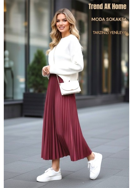 Beli Lastikli Piliseli Etek - Renk Bordo ( Standart Beden ) fırsatları