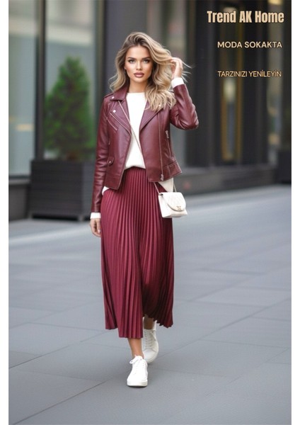 Beli Lastikli Piliseli Etek - Renk Bordo ( Standart Beden ) indirimleri