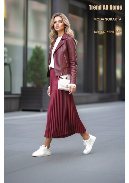 Beli Lastikli Piliseli Etek - Renk Bordo ( Standart Beden )