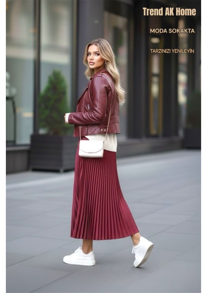 Beli Lastikli Piliseli Etek - Renk Bordo ( Standart Beden )