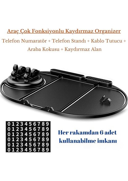 Fonksiyonlu Araç Içi Organizer, Telefon Numaratör, Telefon Tutucu ve Kaymaz Mat, Numaratörlü, 27.5X18.5 Cm, Siyah fiyatları