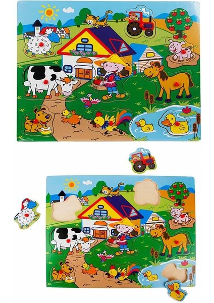 Tahta Raptiyeli Bultak Puzzle 9 Parça Çiftlik