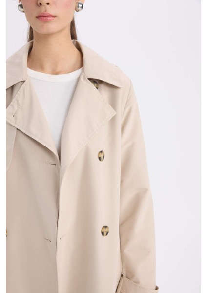 Su Geçirmez Mevsimlik Trençkot Kruvaze Yaka Düğmeli Cepli Kemerli Apoletli A0593AX25SP