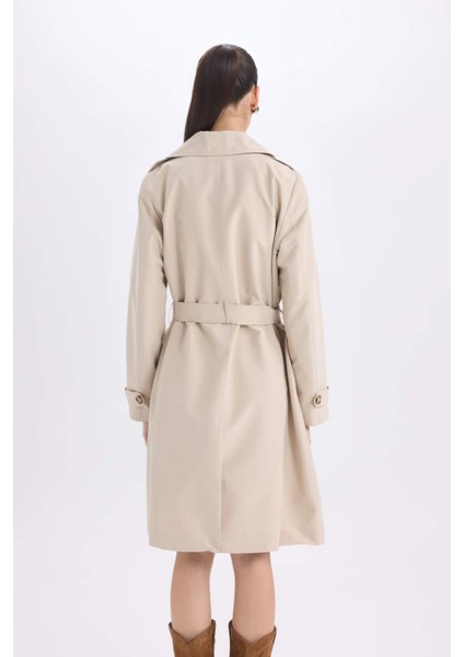 Su Geçirmez Mevsimlik Trençkot Kruvaze Yaka Düğmeli Cepli Kemerli Apoletli A0593AX25SP