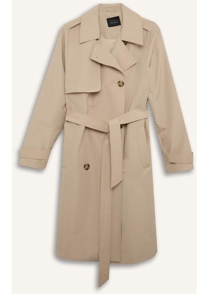 Su Geçirmez Mevsimlik Trençkot Kruvaze Yaka Düğmeli Cepli Kemerli Apoletli A0593AX25SP