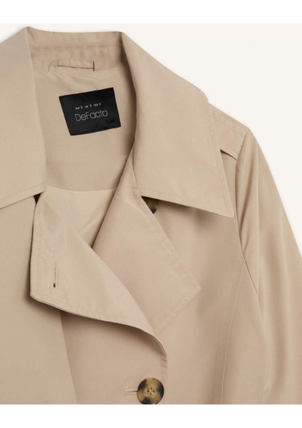 Su Geçirmez Mevsimlik Trençkot Kruvaze Yaka Düğmeli Cepli Kemerli Apoletli A0593AX25SP