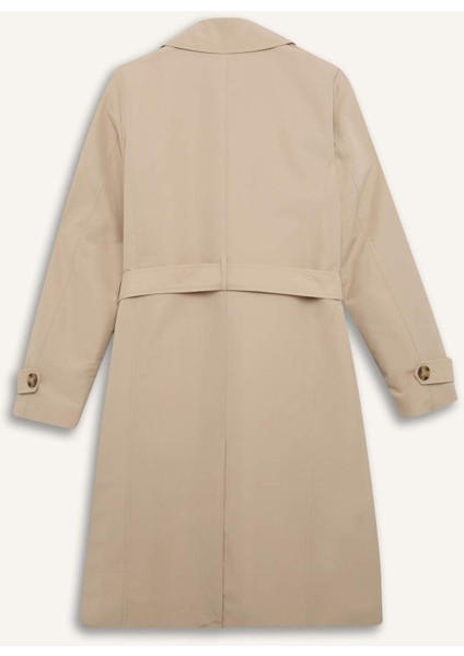 Su Geçirmez Mevsimlik Trençkot Kruvaze Yaka Düğmeli Cepli Kemerli Apoletli A0593AX25SP