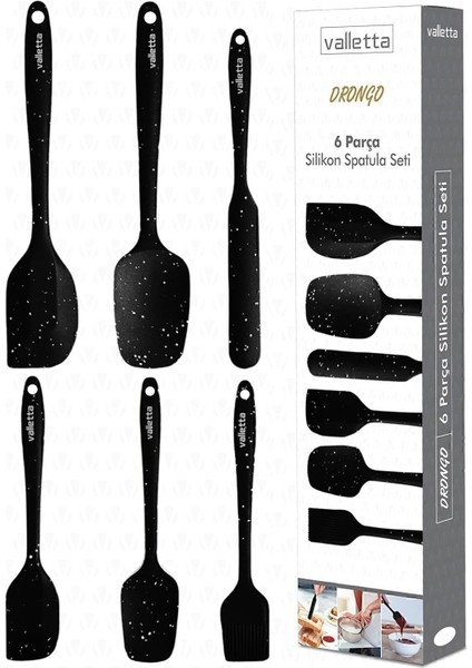 Valletta Drongo Dayanıklı Yanmaz Yapışmaz Silikon Spatula Seti 6 Parça Siyah Noktalı fiyatları