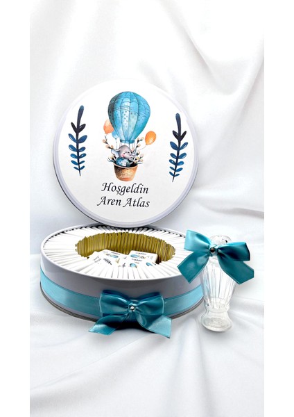 Isme Özel Uçan Balonlu Hediyelik Hoşgeldin Erkek Bebek Çikolatası