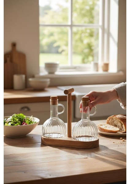 2'li Akasya Standlı Borosilikat Desenli Yağdanlık ve Sirke Şişe Seti 2X300ML fırsatları