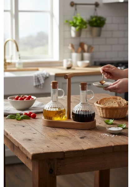 2'li Akasya Standlı Borosilikat Desenli Yağdanlık ve Sirke Şişe Seti 2X300ML indirimleri