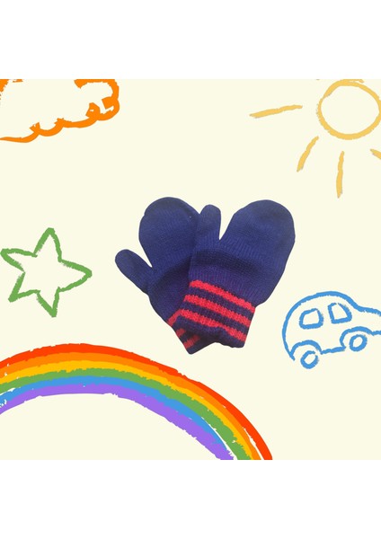 Parmaksız Erkek Bebe Eldiveni Lacivert Örgü Eldiven 0-3 Yaş