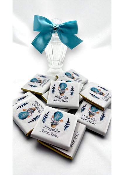 Isme Özel Uçan Balonlu Hediyelik Hoşgeldin Erkek Bebek Çikolatası modelleri