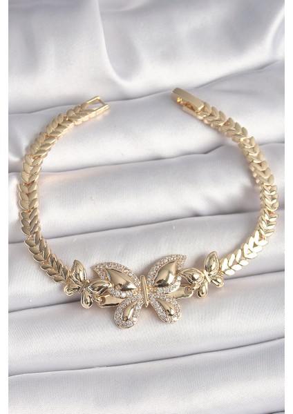 Pirinç Renk Zirkon Taşlı Kadın Bileklik