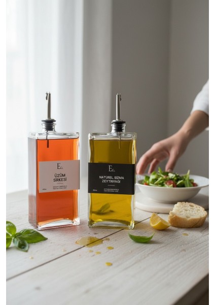 2'li Kare Formlu 750ML. Cam Yağdanlık ve Sirkelik Seti (Özel 4 Etiket Hediyeli)
