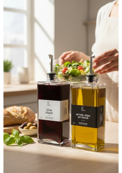 2'li Kare Formlu 750ML. Cam Yağdanlık ve Sirkelik Seti (Özel 4 Etiket Hediyeli) fiyatları