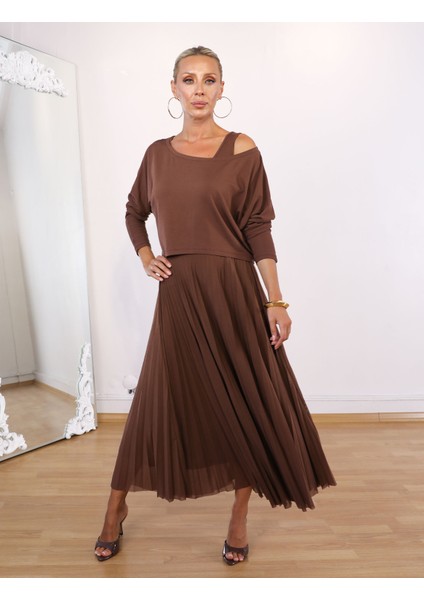 Buketli Kadın Içi Kolsuz Eteği Tül Pliseli Üstü Kısa Bluzlü Iki Parçalı Elbise modelleri