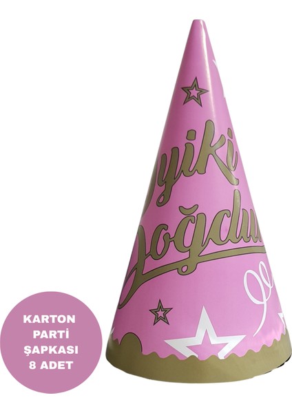 Iyiki Doğdun Temalı Pembe Karton Parti Şapkası 8 Adet