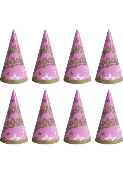 Iyiki Doğdun Temalı Pembe Karton Parti Şapkası 8 Adet fiyatları