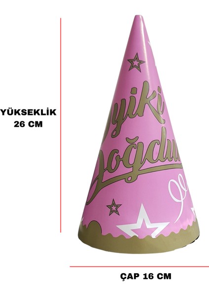 Iyiki Doğdun Temalı Pembe Karton Parti Şapkası 8 Adet modelleri