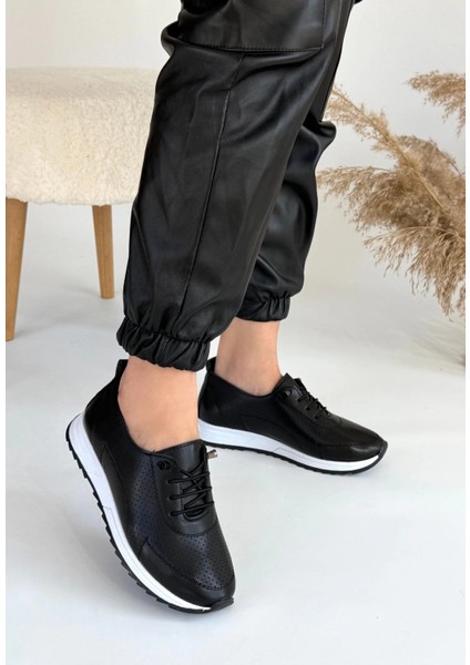 Drnds Tone Siyah Cilt Bağcıklı Spor Ayakkabı (Numara: 37)