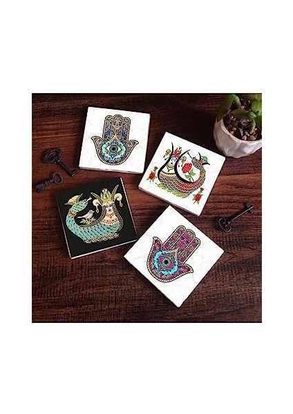 Şahmeran, Fatma Ana Eli Taş Bardak Altlığı Seti - 4 Parça - Dekoratif, Rustik Mutfak Aksesuarı, 10X10 Cm, Kaydırmaz Tabanlı, Şık ve Dayanıklı SC226 fiyatları