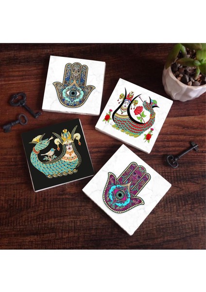 Şahmeran, Fatma Ana Eli Taş Bardak Altlığı Seti - 4 Parça - Dekoratif, Rustik Mutfak Aksesuarı, 10X10 Cm, Kaydırmaz Tabanlı, Şık ve Dayanıklı SC226 modelleri