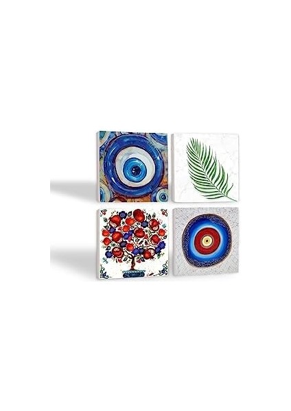 Nazar, Nar Ağacı, Fatma Ana Eli Taş Bardak Altlığı Seti - 4 Parça - Dekoratif, Rustik Mutfak Aksesuarı, 10X10 Cm, Kaydırmaz Tabanlı, Şık ve Dayanıklı SC370