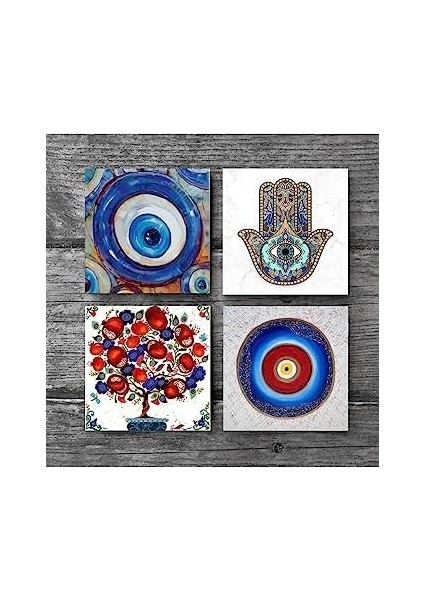 Nazar, Nar Ağacı, Fatma Ana Eli Taş Bardak Altlığı Seti - 4 Parça - Dekoratif, Rustik Mutfak Aksesuarı, 10X10 Cm, Kaydırmaz Tabanlı, Şık ve Dayanıklı SC370 fiyatları