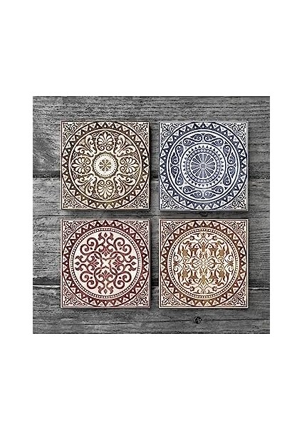 Etnik Desen Taş Bardak Altlığı Seti - 4 Parça - Dekoratif, Rustik Mutfak Aksesuarı, 10X10 Cm, Kaydırmaz Tabanlı, Şık ve Dayanıklı SC114 fiyatları
